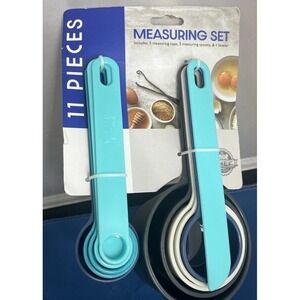 Measuring Cups & Spoons Set 11pcs Grey, White, Turquoise & Light Blue
